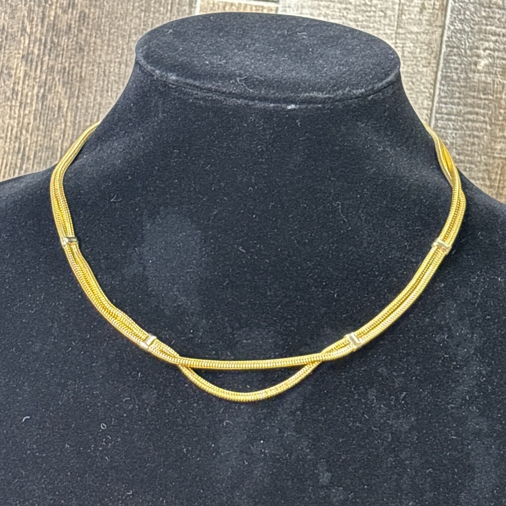 Vintage Gold Tone Double Strand Snake Chain Necklace Layered Minimalist Retro